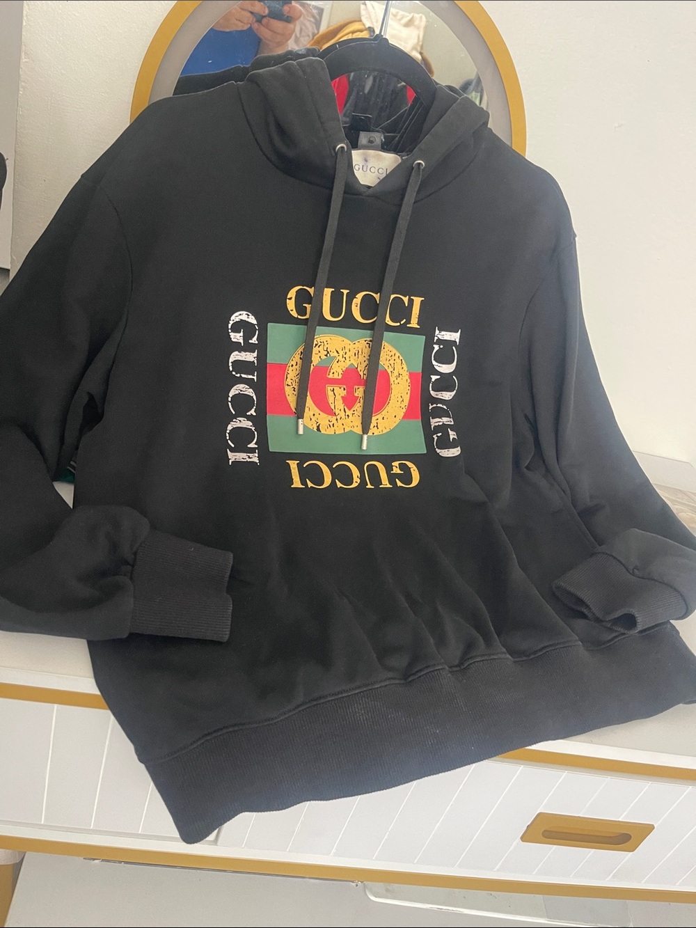 Gucci Black Crewneck Sweatshirt with Multicolor Logo